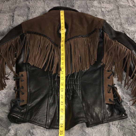 VINTAGE NWT Genuine Buffalo Leather Motorcycle Jacket Womens Brn/Blk Small - Picture 16 of 16